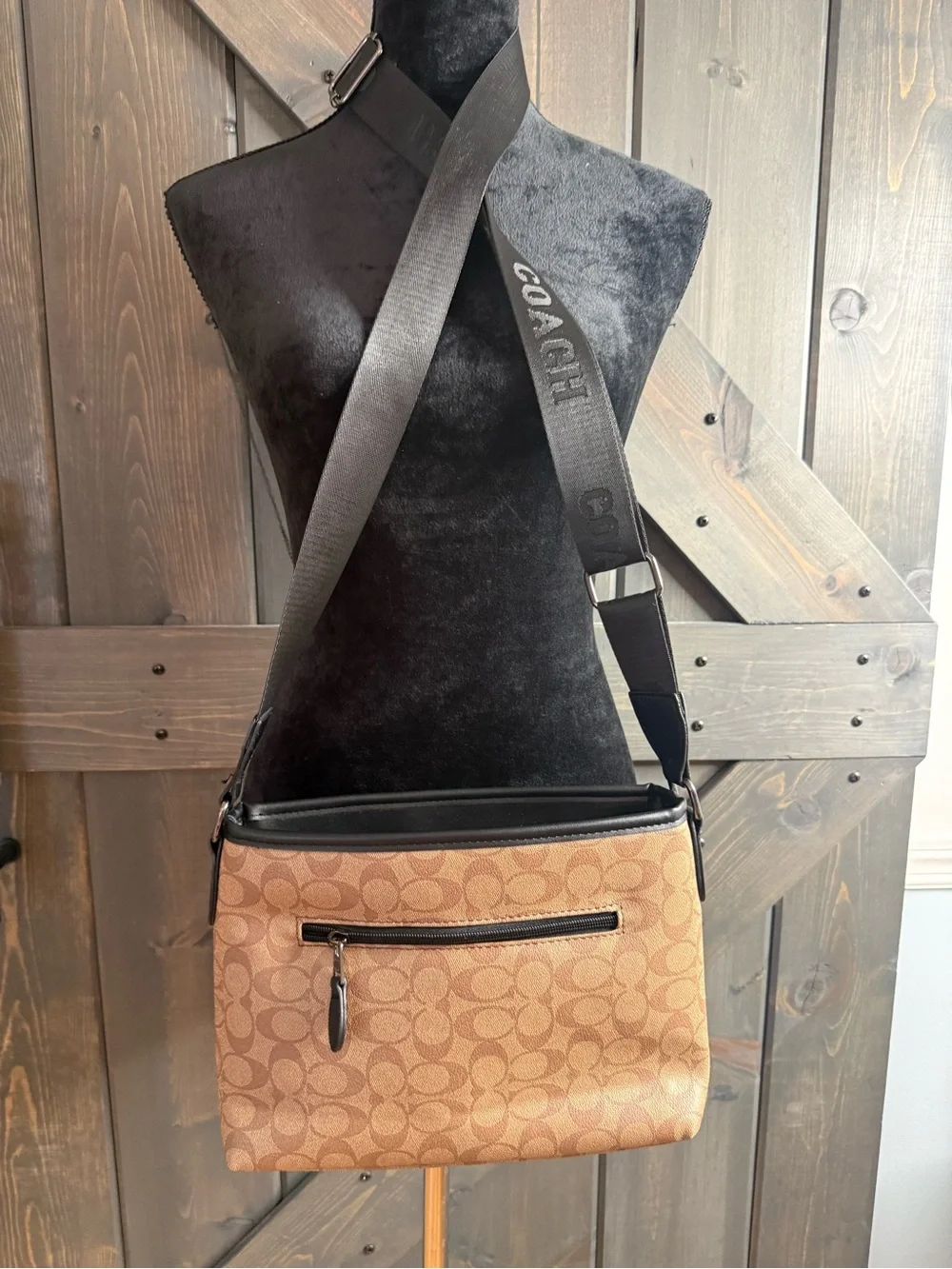 Coach Tan and Black Signature Messenger Crossbody